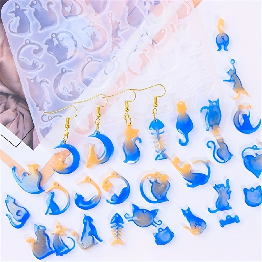 TEMU Cat Claw Series Earring Silicone Mold, Moon-shaped Kitten Pendant Necklace Ear Hook Ornament Epoxy Mold