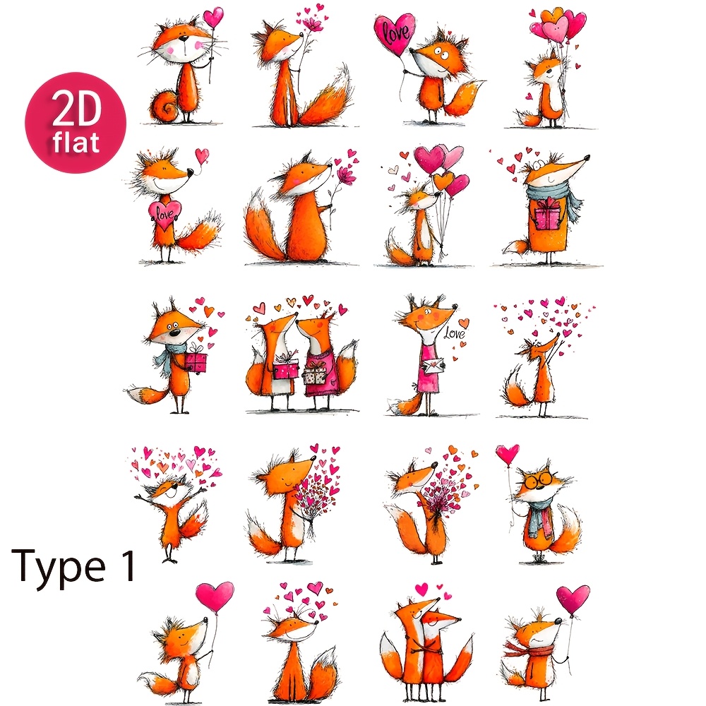 2d Flat 1 Pack Retro Fun Valentine's Day Fox Stickers Decoration Cutting Book Diary Photo Stationery Stickers