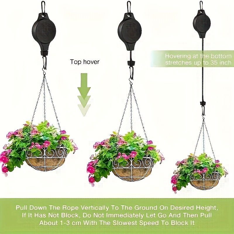 2pcs Plant Pulley Hook, Retractable Heavy Duty, Easy Reach, Pulley Plant  Hanging Flower Basket Hook Hanger For Garden Baskets Pots