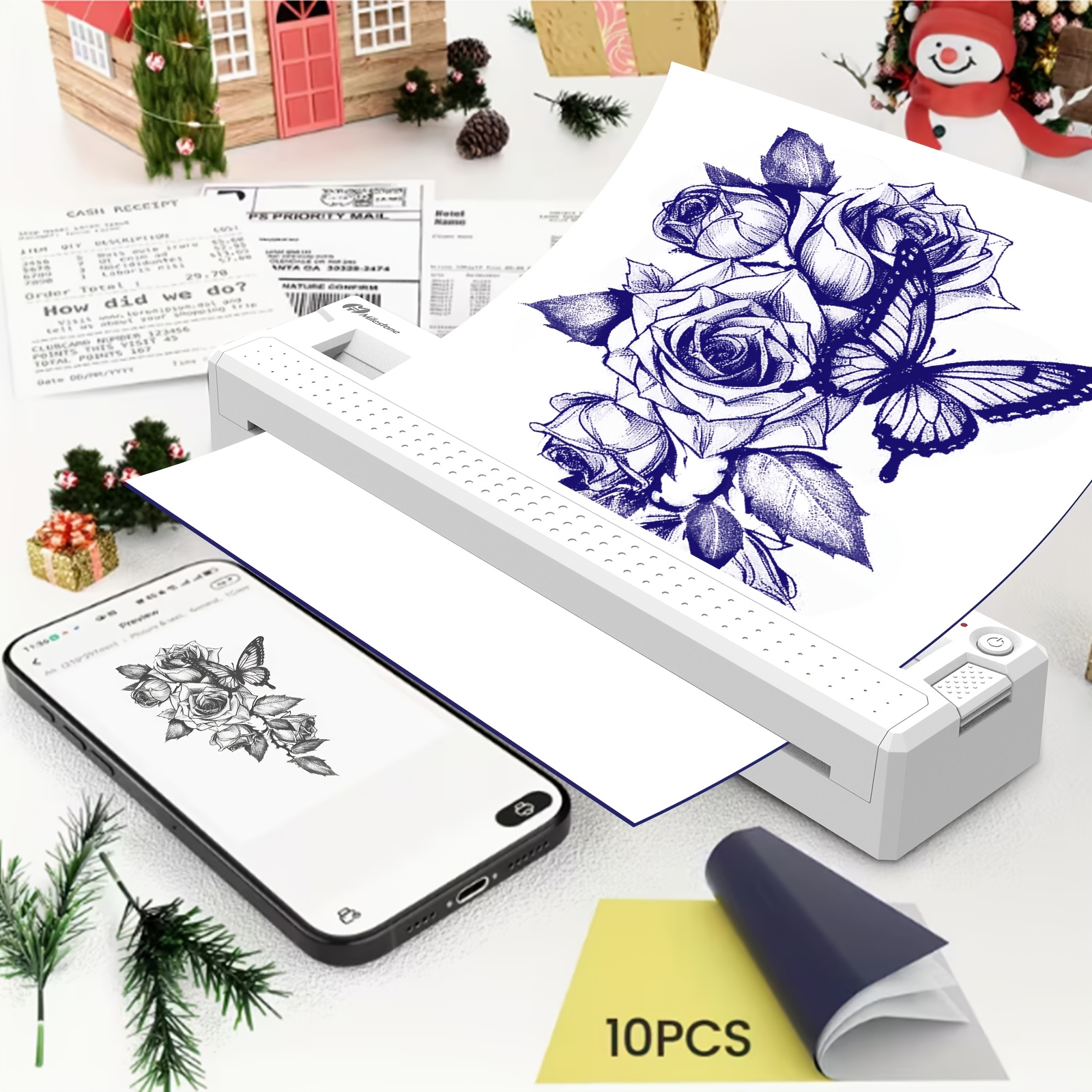 TEMU 2026 New Inkless A4 Thermal Printer, Document Printer & Tattoo Transfer Printer, Wireless Thermal Printer Compatible With Smartphones Tablets,