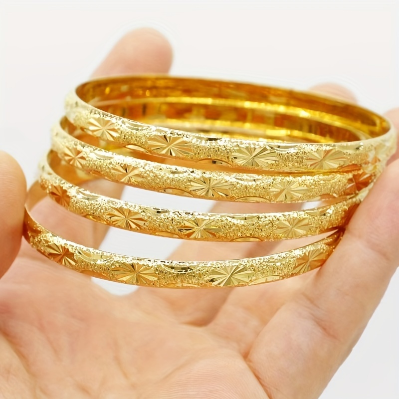 

18k Golden Plated Copper Bangle Set For Women - Tribal Arabian Fashion Style, No Mosaic, Daily & Gift Wear, All Seasons - Pack Of 1