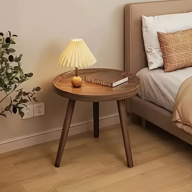 TEMU A Vintage Circular Wooden Side Table Featuring Legs, Ideal For Living Areas, Bedrooms, Compact Spaces, Home Decor, And Easy Assembly