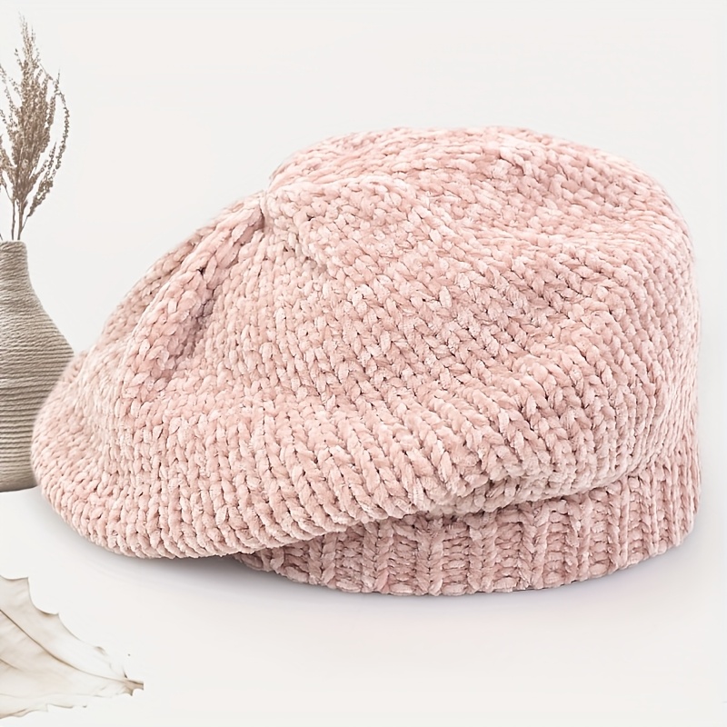 TEMU 1pc Fashionable Autumn/winter Chenille Women's Beret Hat, Solid Color, Multiple Colors , Cold-proof Hat, Suitable For Daily Use