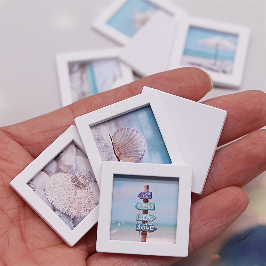 

Mini Beach Scene Photo Frame Ornaments - White Wooden Diy Wall Decor With Mediterranean Landscape, Ideal For Cabin And Holiday Displays, Beach Theme Decor, Best For Christmas, Thanksgiving