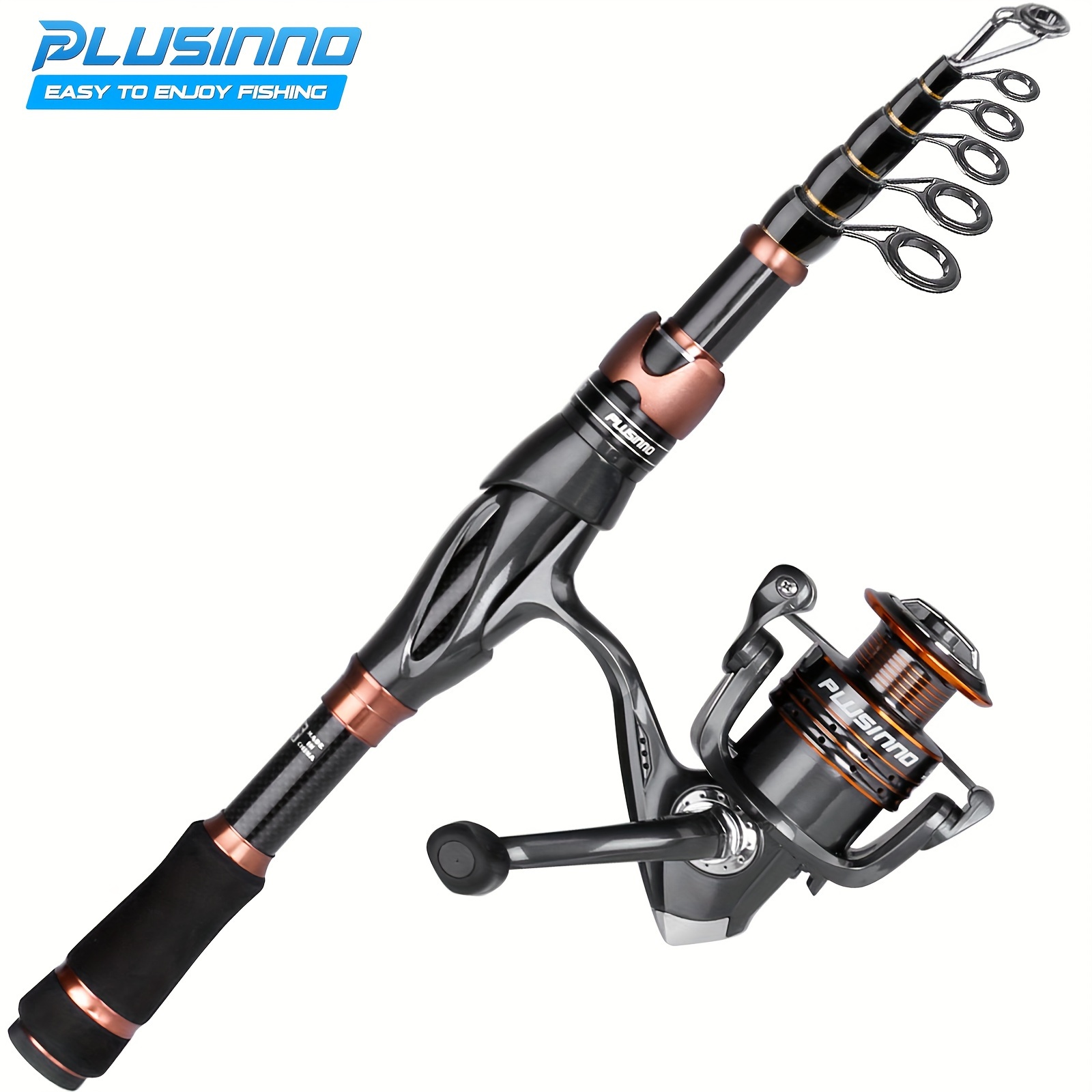 

Plusinno Fishing Rod And Reel Combos, Bronze Warrior 24-ton Carbon Matrix Telescopic Fishing Rod Pole, 12 +1 Shielded Bearings Stainless Steel Bb Spinning Reel, Travel Freshwater Fishing Gear