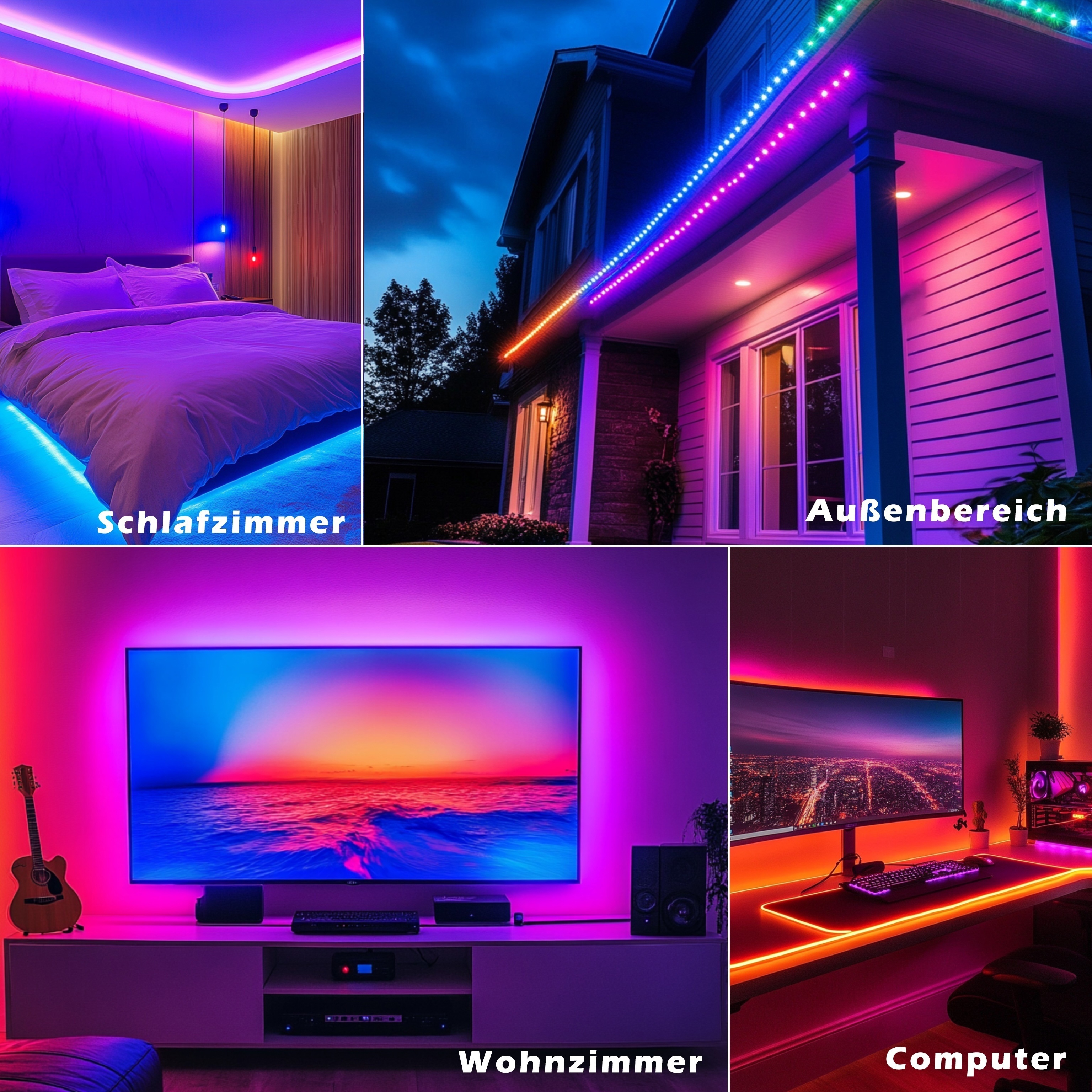 Intelligente LED-Streifenleuchten für Schlafzimmer, mit RGB-Farben, steuerbar über App und Fernbedienung. Perfekt für die Heimdekoration, diese farbwechselnden Lichter sind ideal für Partys und Feiertagsfeiern.