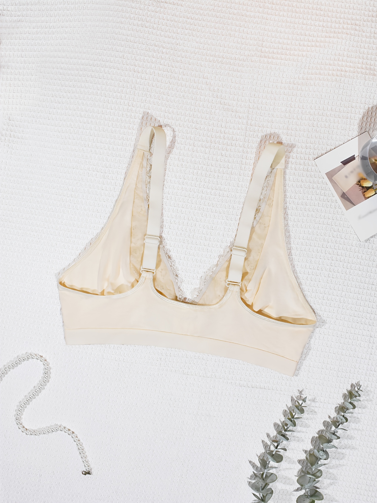 Women'S Plus Size Lace Front Closure Bra, Sexy Deep V-Neck Solid Color with Wide Straps, Comfortable Breathable Polyester Knit Fabric Bra with Contrast Lace Detail, No Padding - Medium Stretch