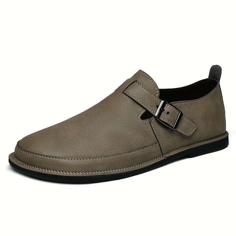 mens slip on loafers comfortable casual shoes with rubber sole brown adjustable   strap versatile for business or   business shoes minimalist loafers durable texture 0