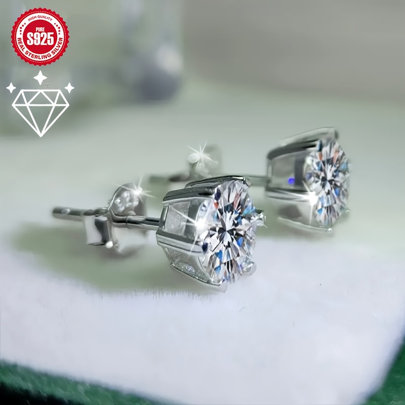 2pcs minimalist s925 sterling silvery sparkling stud earrings 0 5ct 1 0ct 2 0ct size octagon cut   casual attire unisex design ideal gift for men women friends parents or     Product details 4