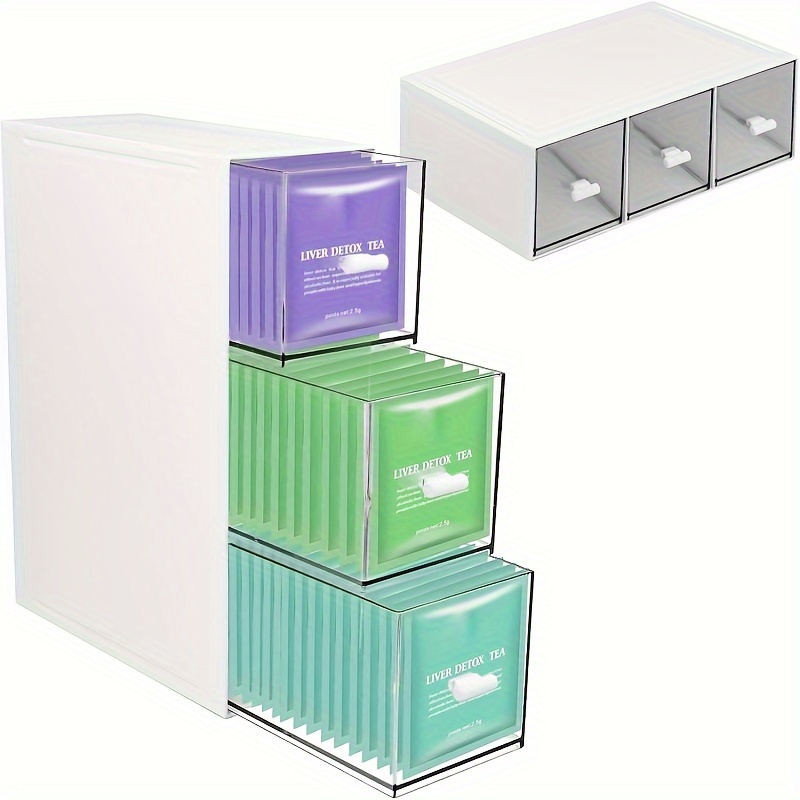 

3-tier Organizer With Drawers - Transparent Plastic Storage Box For Tea Bags & , Kitchen Accessory, Baskets, Bins & Containers For