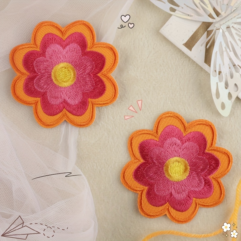 2pcs Flower Pattern, Cloth Patch Embroidery Accessories, Anime Cartoon , Iron-on Models And Sewing Patches Suitable For Clothes, Bags, Shoes And Hats, Home Decoration Stickers, Etc