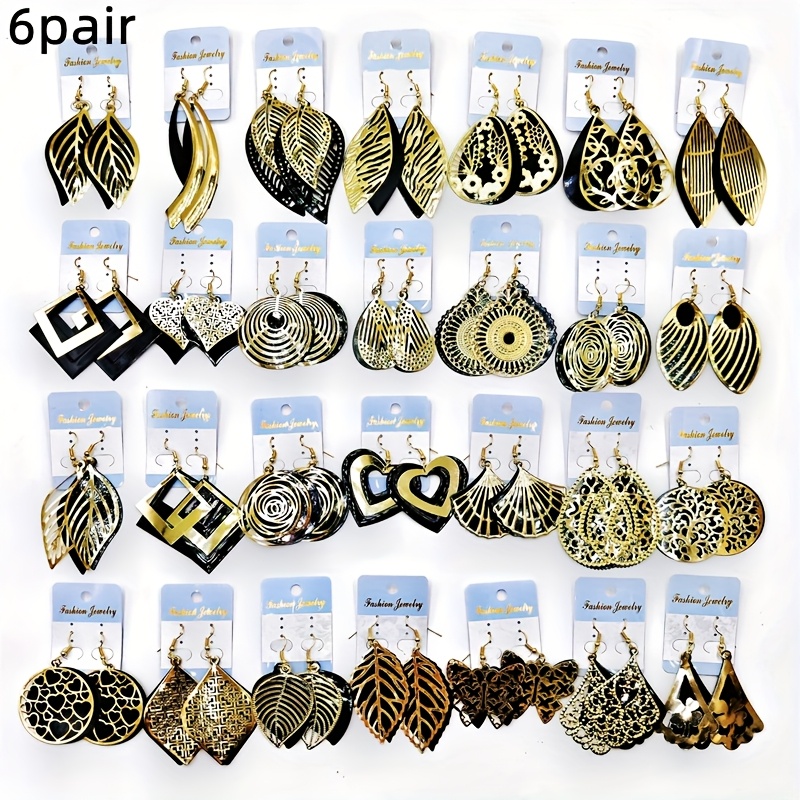 TEMU 6 Pairs/bag Men's Jewelry Set Black And Material Men Women Earring Set Suitable For Party Gift Earring Wholesale, Without Battery