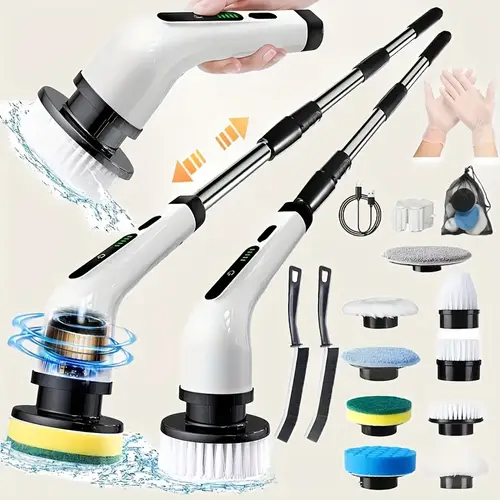 2025 electric spin scrubber dual adjustable cordless electric scrubber for cleaning adjustable detachable handle shower scrubber with 9 replaceable brush heads for floor bathroom tub tile local warehouse gifts for