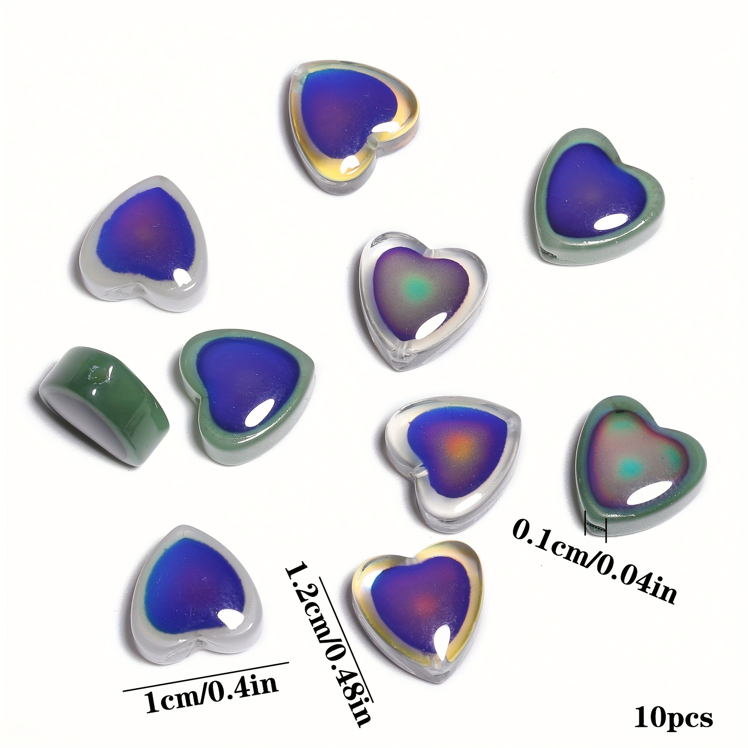 TEMU 10pcs Mixed Color Cute Peach Heart Shape Temperature Sensitive Color Changing Glass Beads, Loose Spacer Beads For Jewelry Making Handmade