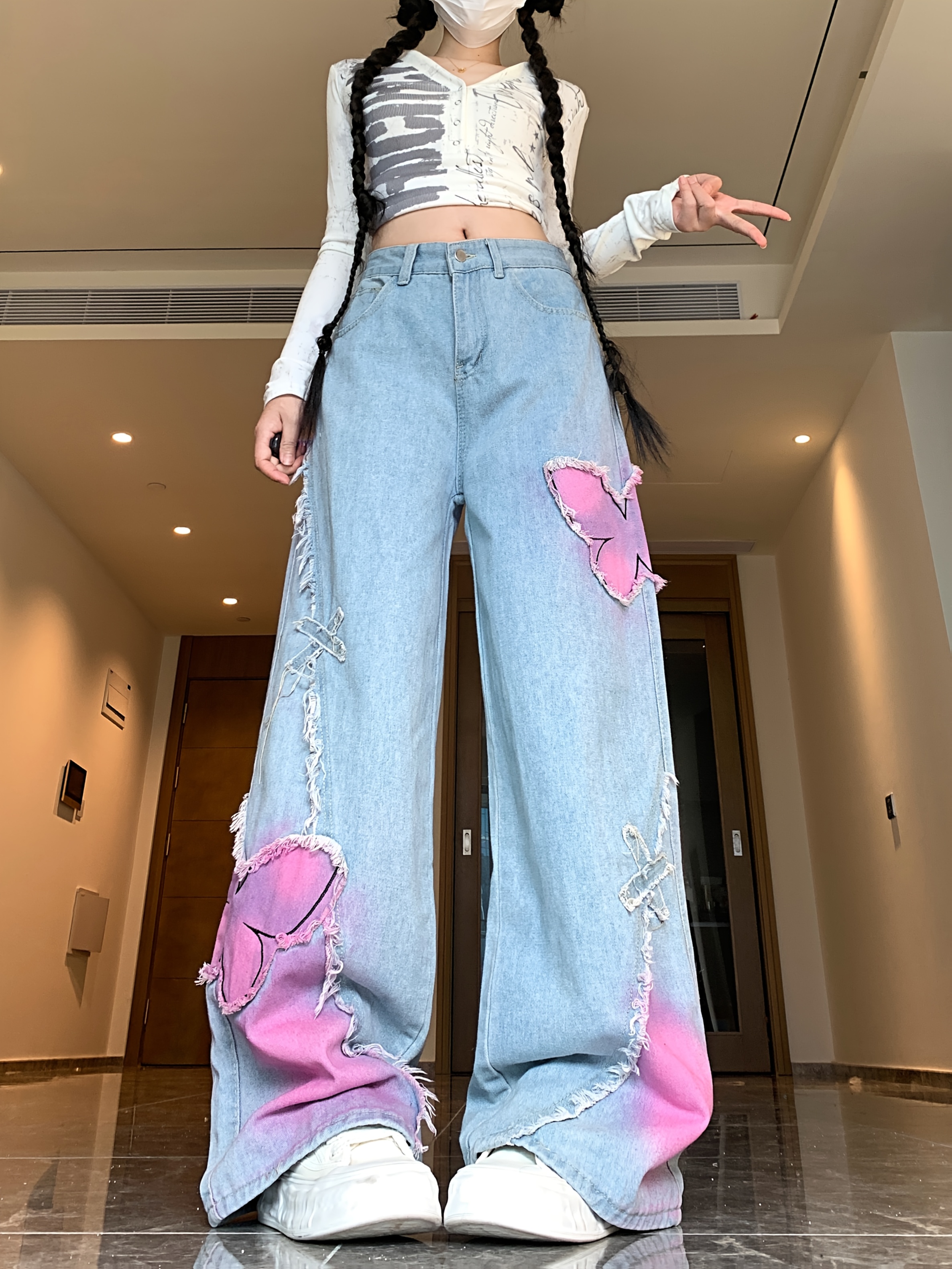 k2063 vintage embroidered design frayed denim - Temu Mauritius
