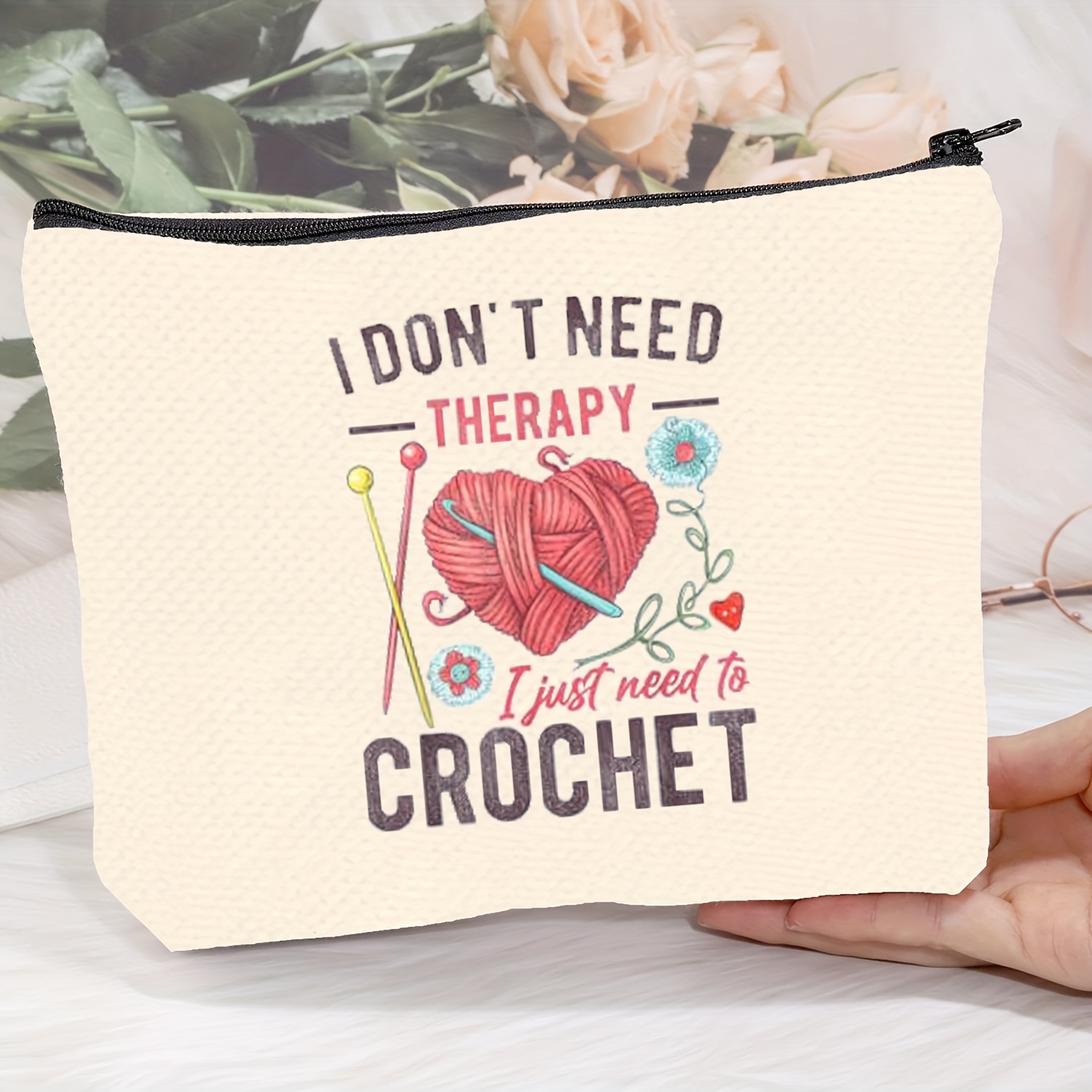 

Funny Crochet Makeup Bag: Need Therapy, I To Crochet - 8.66x7 Inch, Zipper Closure, Fabric Material, Travel, Gifts, Or Your Crochet Supplies,diy Crafts,beading Storage,beading&jewelry Making