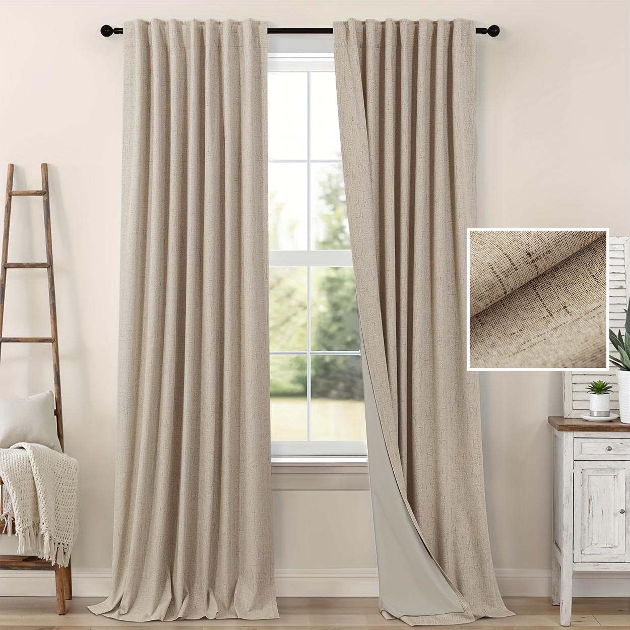 TEMU A Set Of 2 100% Blackout Curtains Made Of 240g Heavy Polyester Fiber, Featuring A Unique Solid Color That Completely Blocks Light. Have A -like