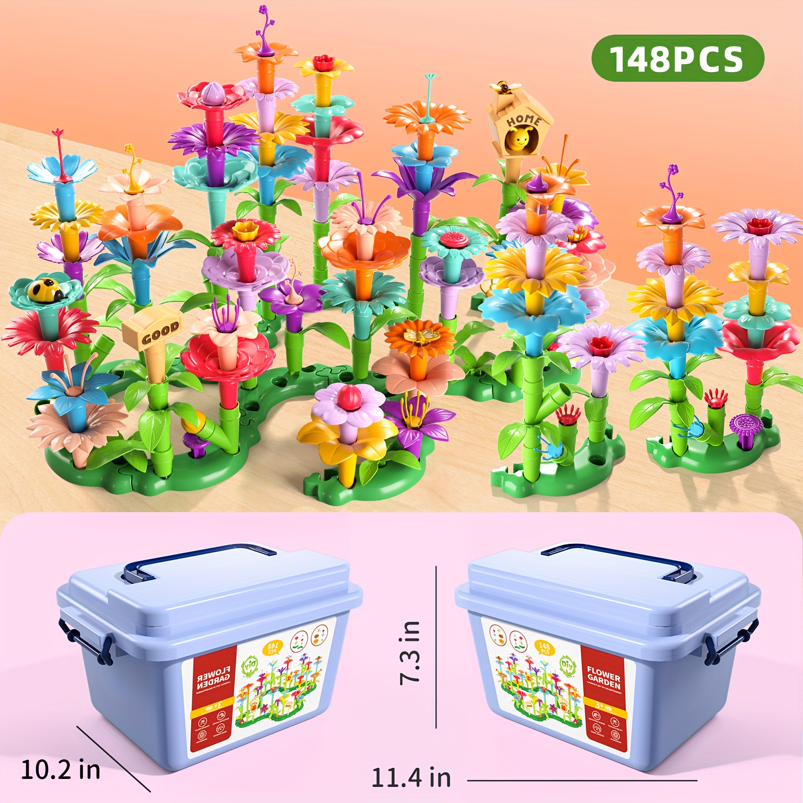 TEMU Flower Garden Building Toys For Boys And Girls, Educational Activity Birthday Gifts, Stem Toys For Kids