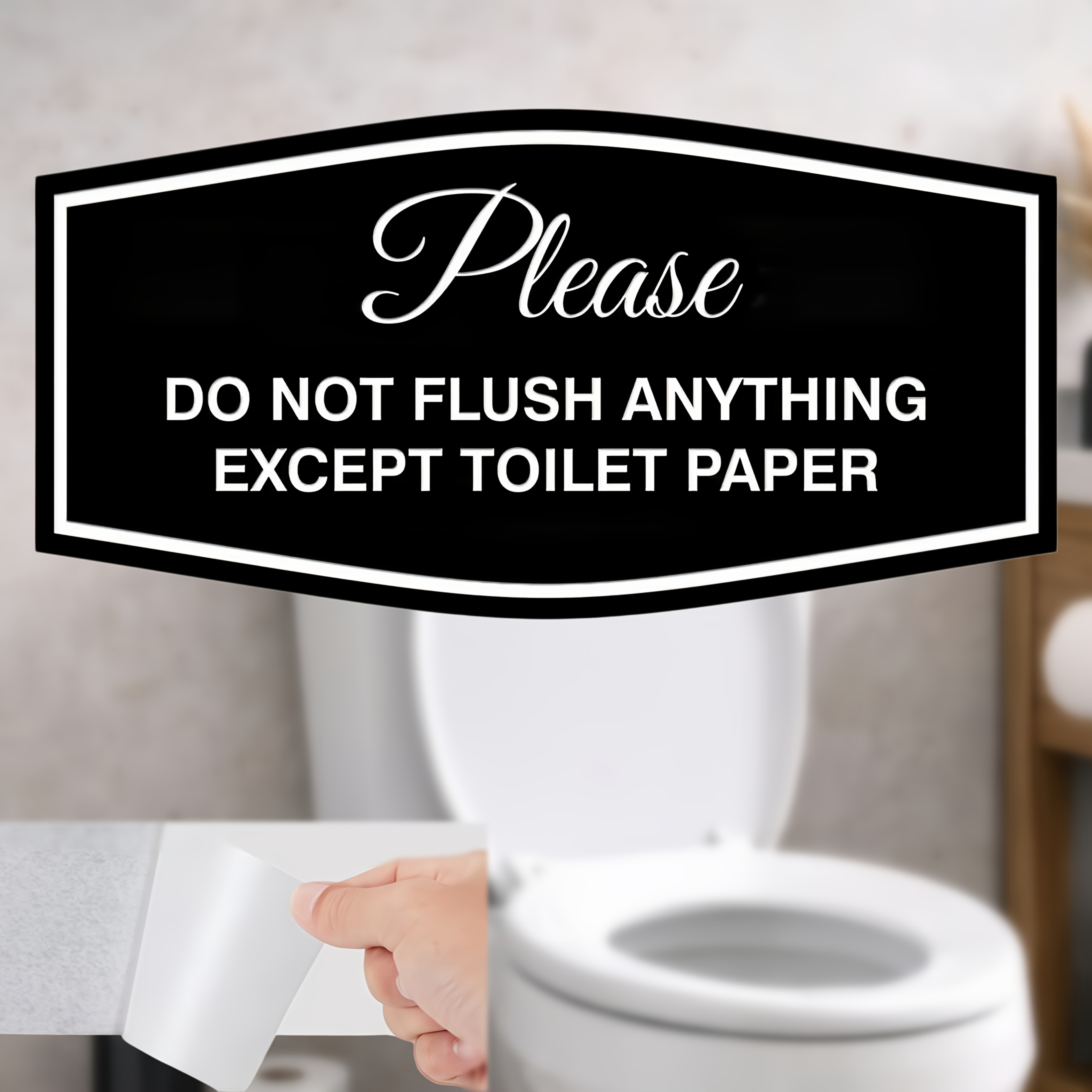 TEMU Fancy Please Do Not Flush Anything Toilet Paper Sign | | With Self-adhesive Backing | Restroom Signs (black) - Small (1 Pack)
