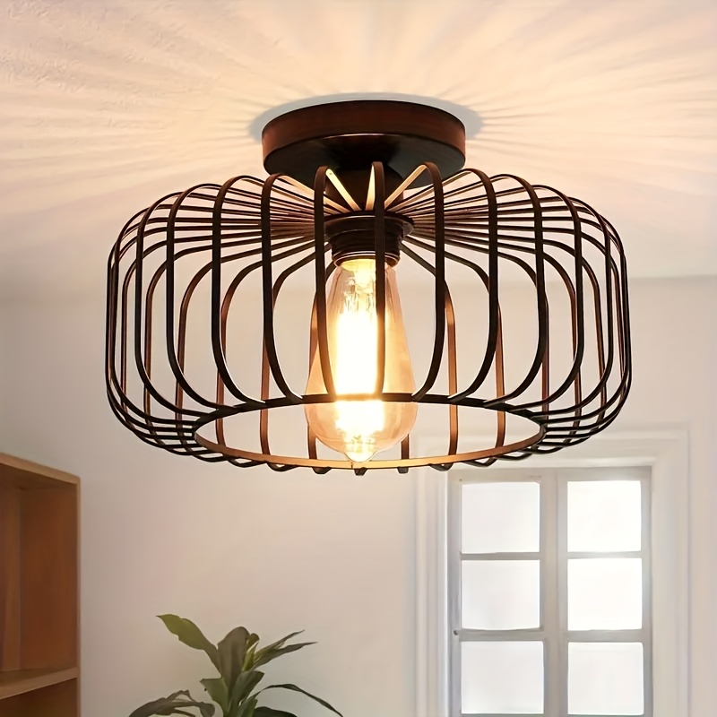 Image of 1 Modern Black Ceiling Light With E27 Socket, Semi-recessed Installation, Suitable For Bedrooms, , Kitchens, Living Rooms, And Dining Rooms. Rustic Pendant Light, Bulb Not Included