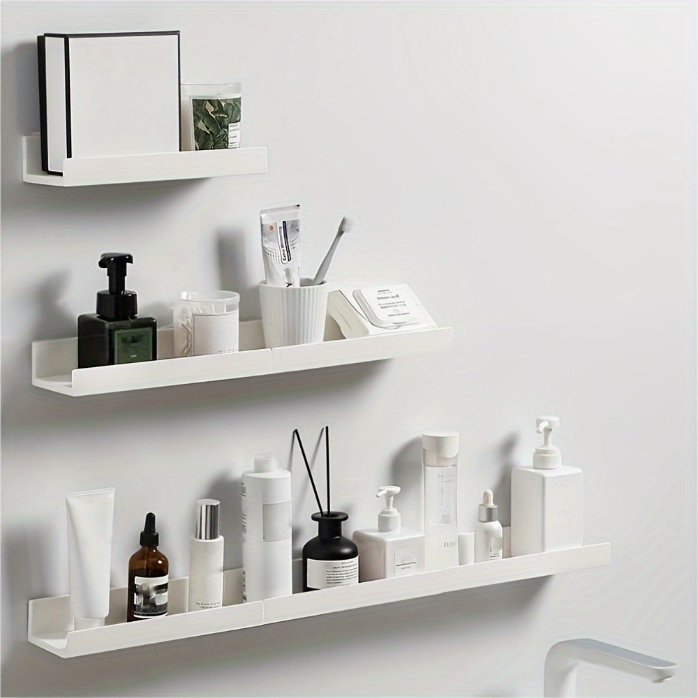 

quick Setup" Easy-install Self-adhesive Bathroom Shelf - Multi-functional Floating Storage Rack For Spice Bottles, Wall-mounted Organizer For Kitchen & Washroom