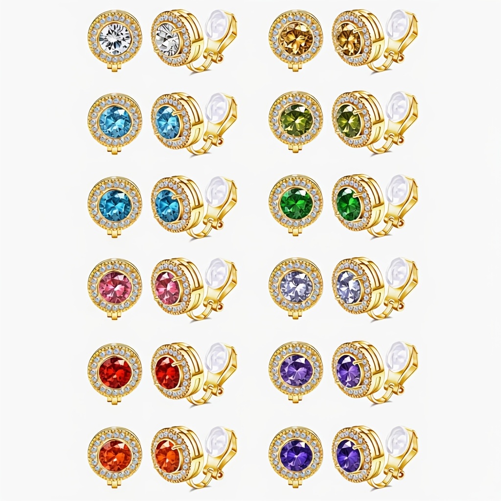 TEMU Ensemble de 12 paires de boucles d'oreilles à clip pour femmes, perçage, cadeau idéal pour les vacances, les fêtes et les anniversaires