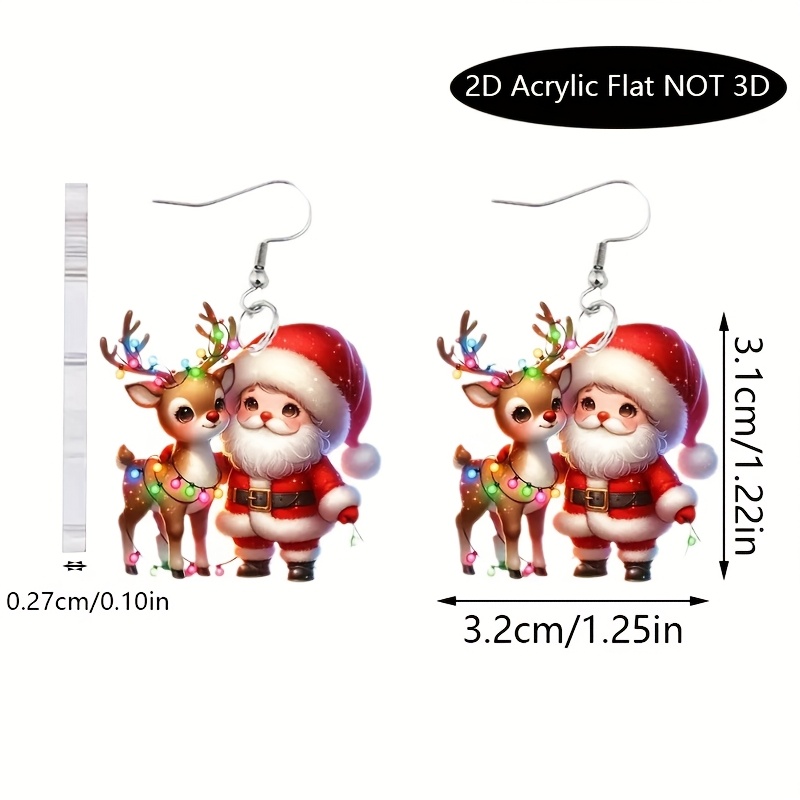 TEMU 2d Flat, 2d Flat Design, A Pair Of Cartoon Santa Claus/reindeer Earrings, A , Fashionable, Trendy, Simple, Versatile, And Exquisite Party
