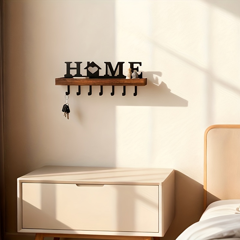 Wooden Wall-Mounted Key Holder Set with 7 Hooks for Keys and Mail