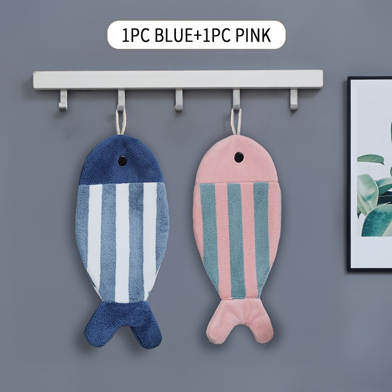 TEMU 2pcs Serviettes pour mignonnes de poisson - Molleton de doux et absorbant, suspendue avec rayés, rose et vert, parfaites pour de bain et , gants
