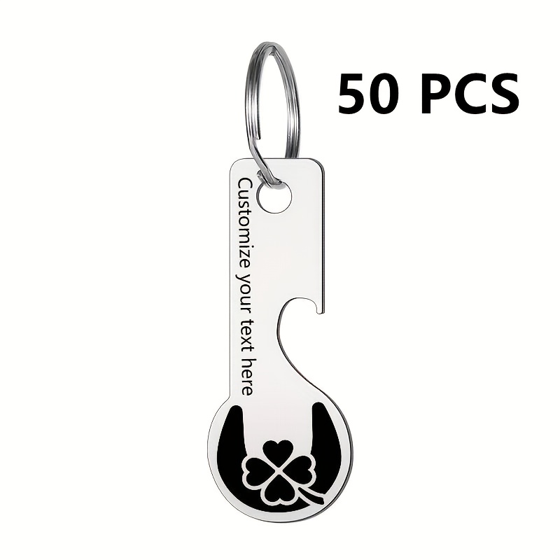 E-shop 30/50 Stück Edelstahl Schlüsselanhänger mit Vierblattklee & Huf Design - Dual-Funktions Flaschenöffner & Schlüsselanhänger, Robustes 304