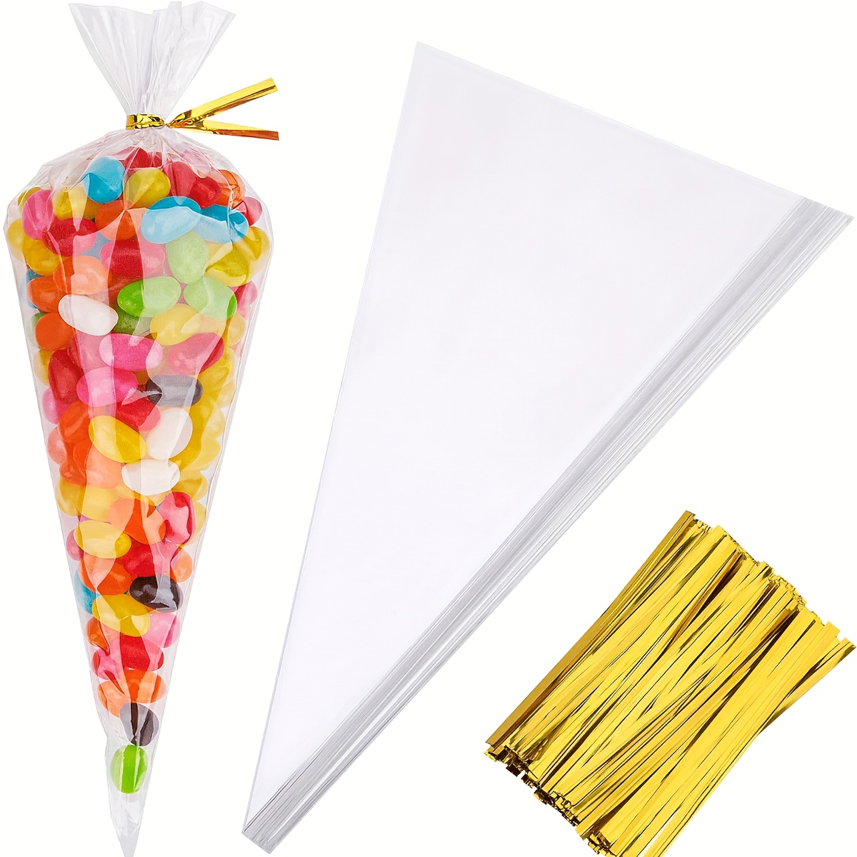 100PCS Clear Cellophane Treat Bags 8 X 12 Clear Resealable Flat Cello  Bags Sweet Party Gift Bags OPP Plastic Bag with Mix Colors Ribbons Bows for