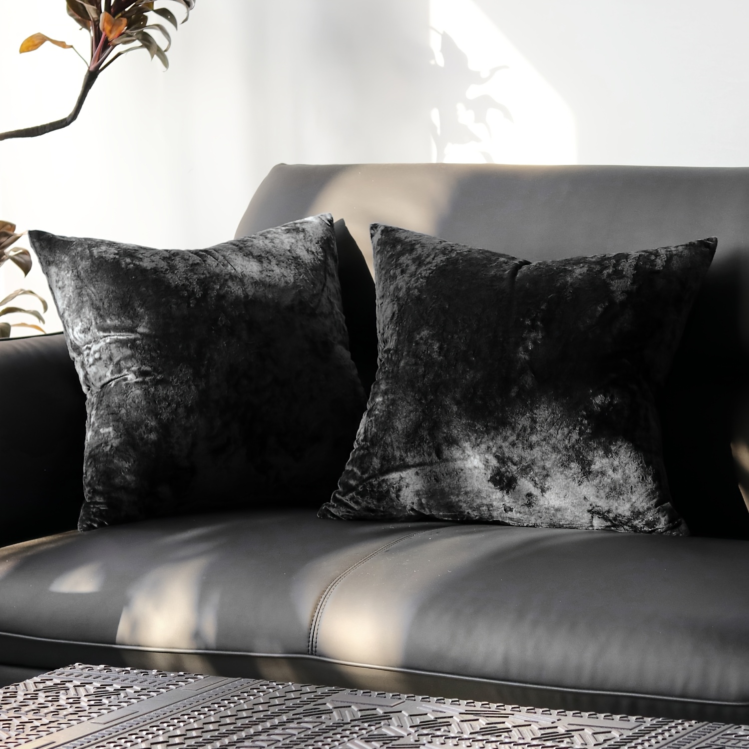 2pcs Solid Color Velvet Pillowcase, Soft Mottled Texture Pattern Cushion Cover Suitable For Sofa And Bed