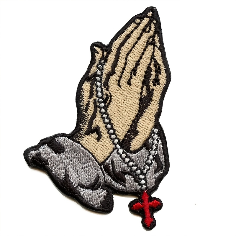 TEMU Parche de rosario con manos en oración, 1 pieza, religioso, , bordado, para planchar
