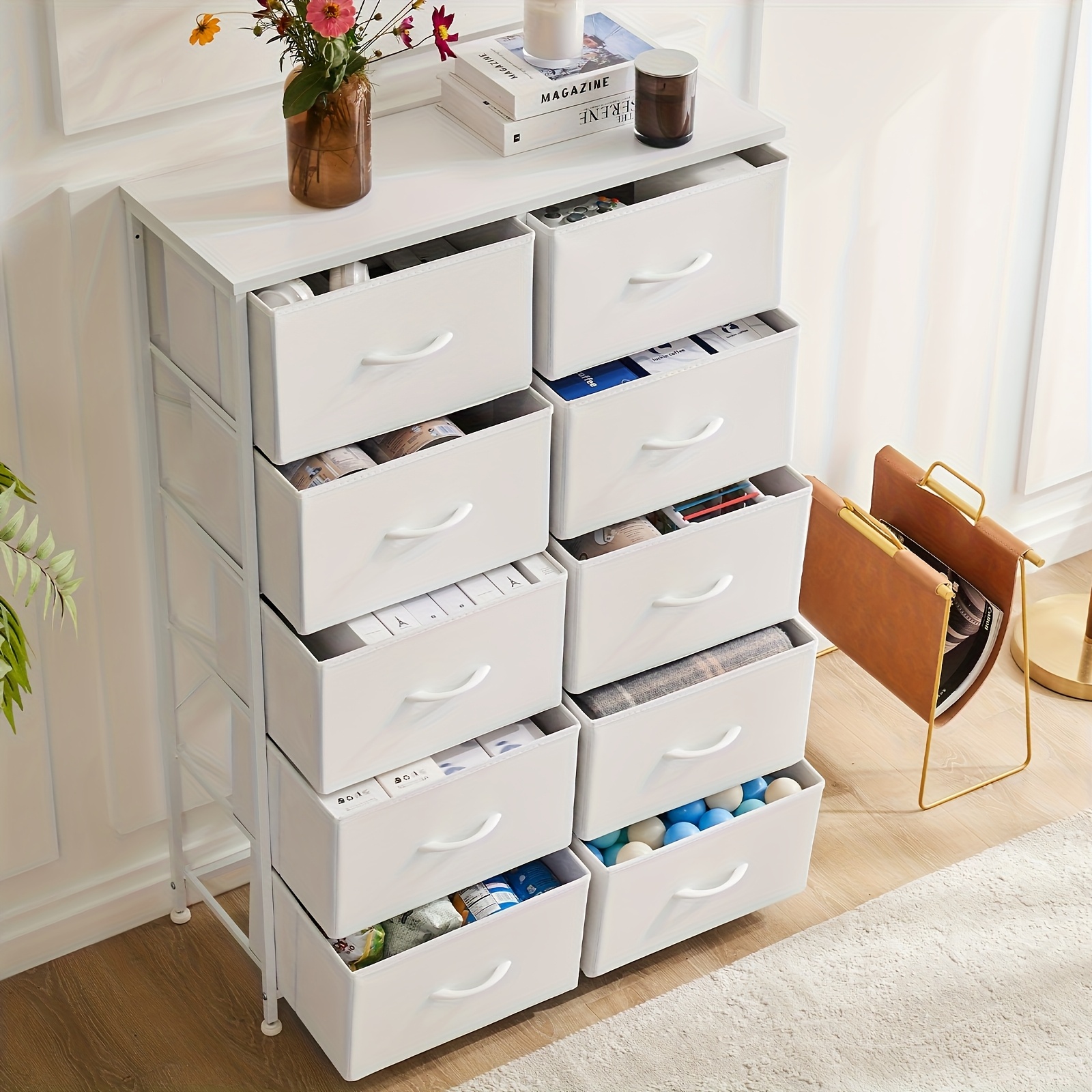 TEMU 10 Drawer Metal Frame Storage Cabinet - Easy To Assemble, Suitable For Wooden Top Modular Dressing Tables In Bedrooms, Wardrobes Or Entrances,