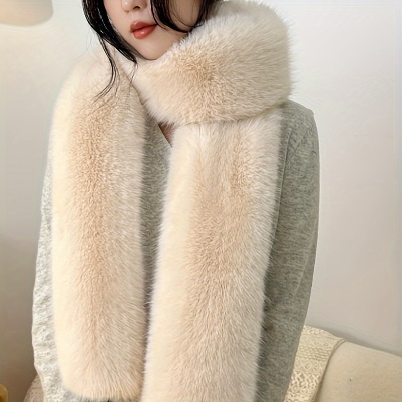 

Women's Long Fur Scarf, Winter Warm Fluffy Scarf Wrap Neck Warmer Shawl Stole For Cold Weather