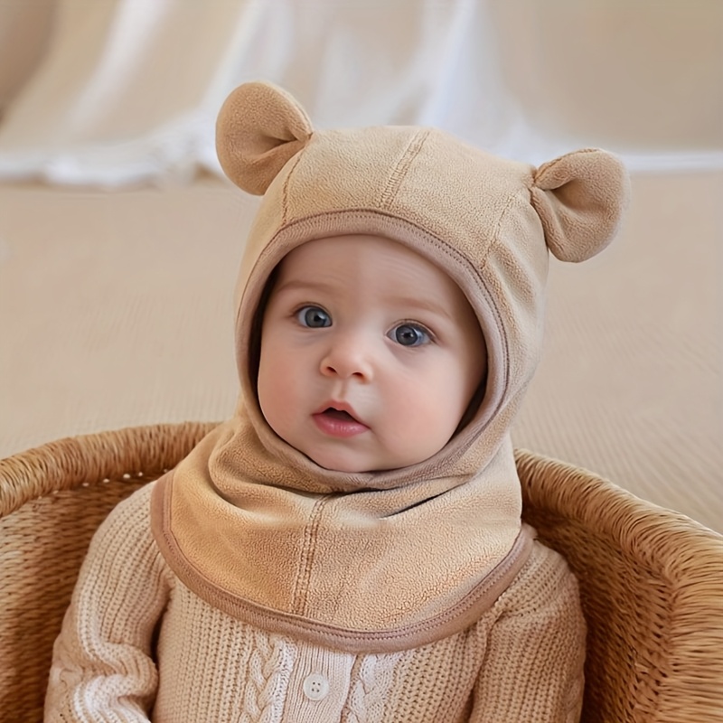 1pc Baby Hat Autumn Winter Scarf 1pc Hood Unisex Children Head Cover Infant Neck Warmer Ear Protection Hat Cute Balaclava Suitable For Outdoor Dining Birthday Party Suitable For 6-24 Months