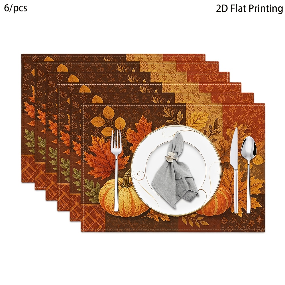 TEMU 4/6/8pcs, Pumpkin And Maple Leaf Printed Placemats For Autumn Thanksgiving. Suitable For Stylish, Luxurious Dinners, Festive Banquets, Or As