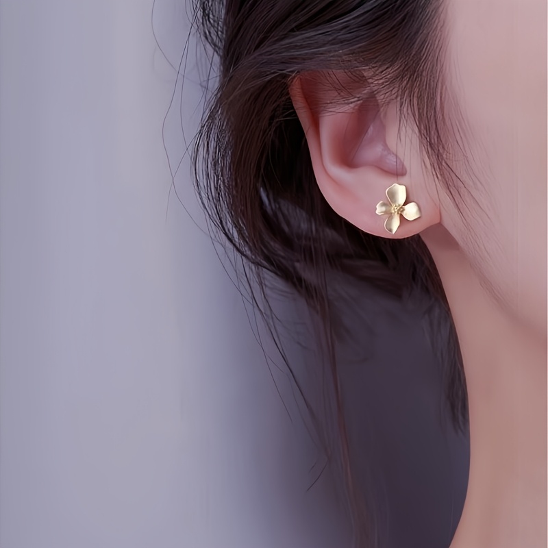 

Vintage Style 14k Golden Plated Zinc Alloy Flower Earrings, 925 Sterling Silver Post, Matte Design, & Gift-, Ideal For Valentine's Day - All Compatible