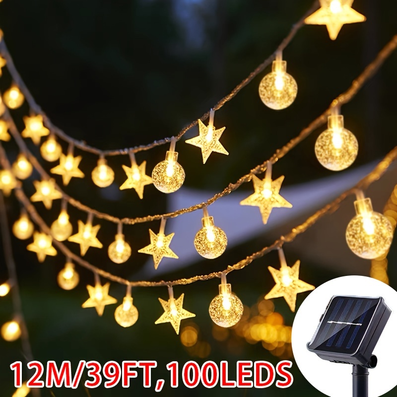 TEMU 100 Led Solar Fairy Lights Outdoor, 12m/39ft, Multicolor Twinkle , Plastic Floral Theme, Button Controlled, Solar-powered With Nickel Battery,
