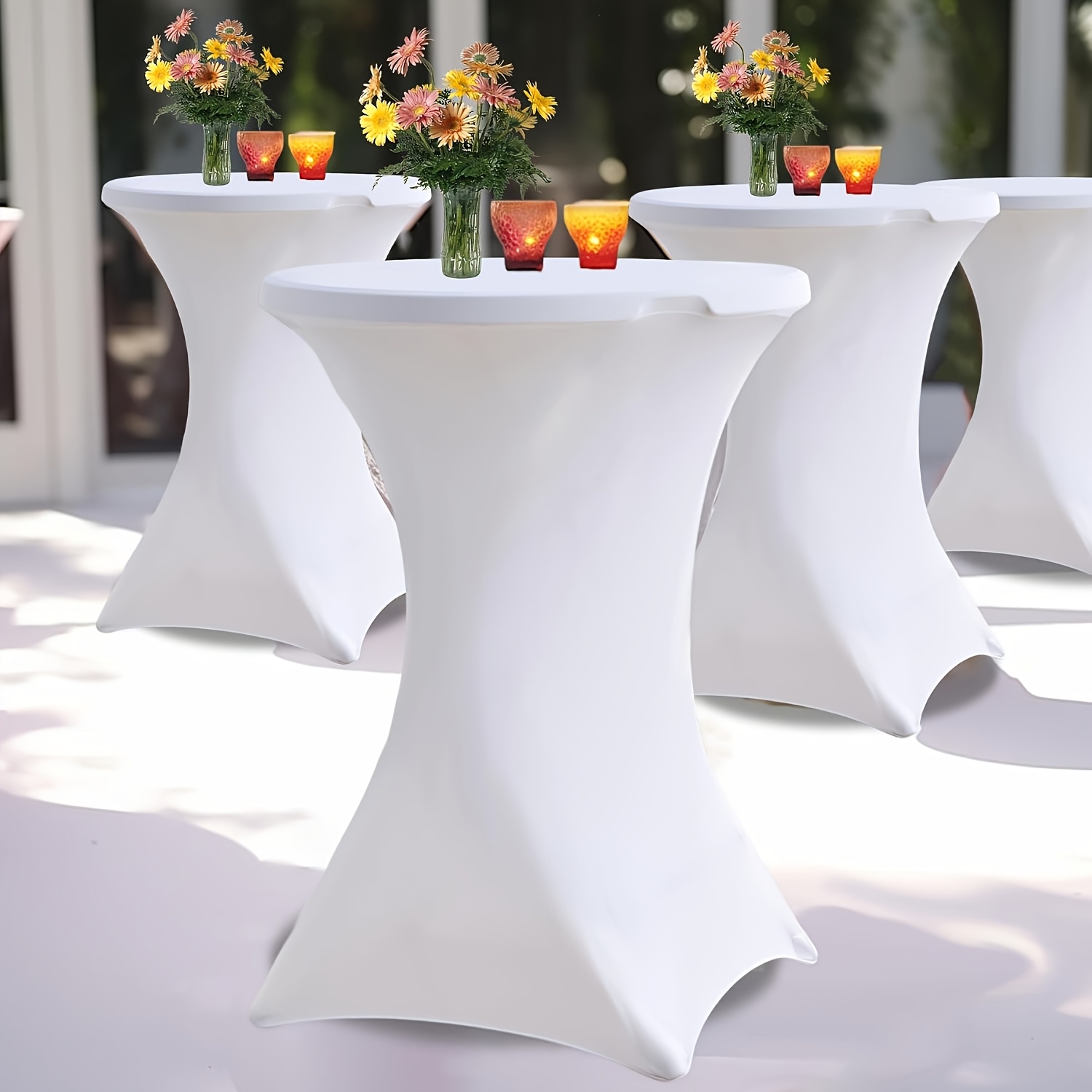 TEMU 4pcs Nappe Étendable et Élégante 24 Pouces pour Table Ronde, Housse de Table pour Tabouret Haut, pour Fêtes, Anniversaires, , Vacances,