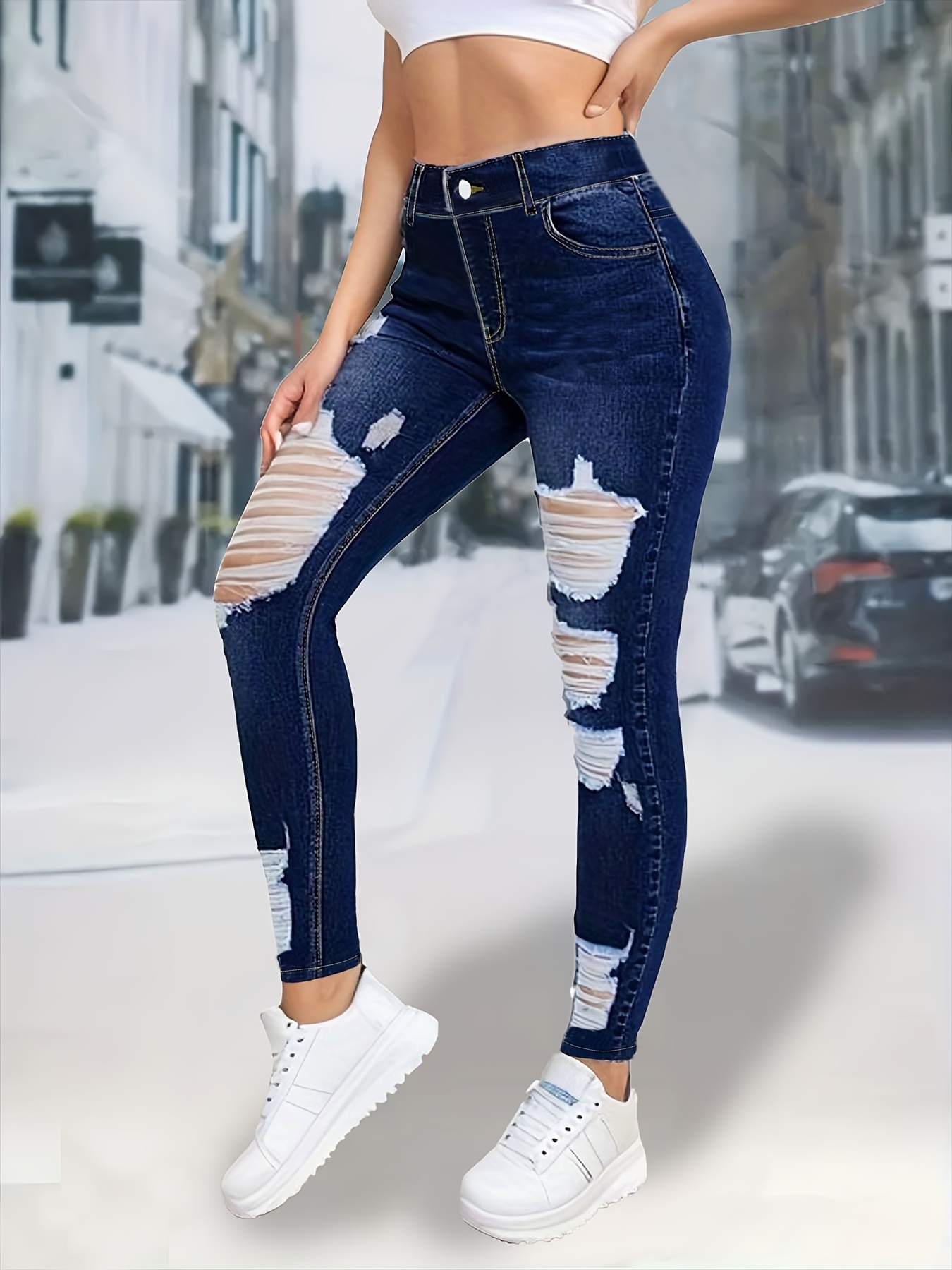 Jeans Ajustados Elásticos Mujer Pantalones Mezclilla Botones - Temu Mexico