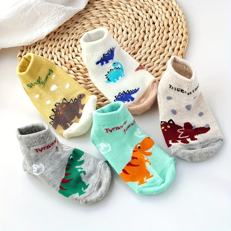 E-shop 5 Paar Kindersocken mit Dinosaurier-Muster, dünne atmungsaktive Socken für Jungen Mädchen – Frühling/Sommer