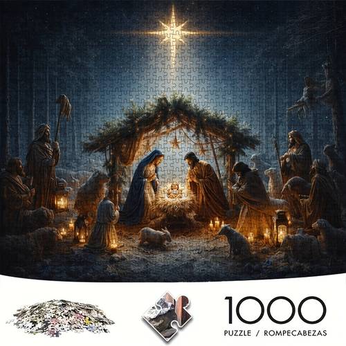 item picture 1000pcs nativity scene puzzle suitable for families complex suitable for christmas gifts religious education decor with starry night manger portable advanced brain for wedding table arrangement