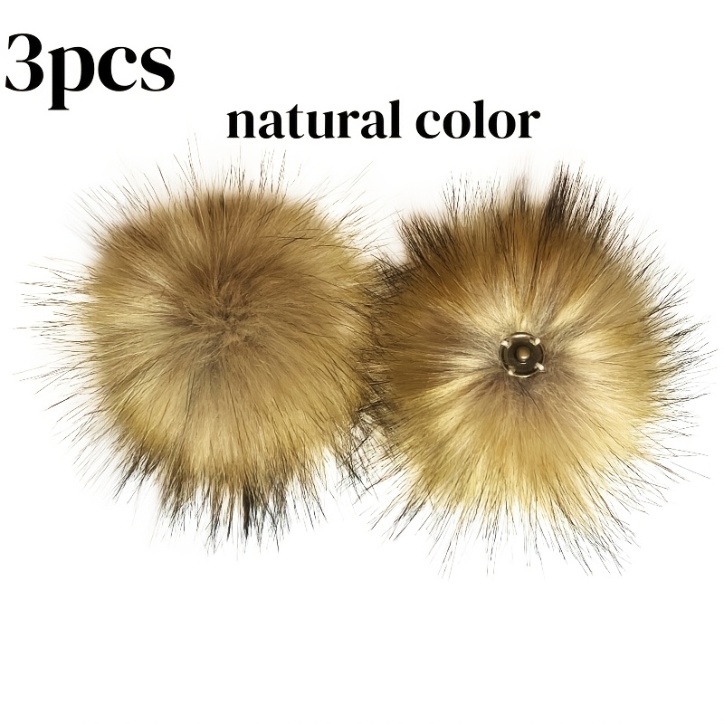 TEMU Lot de 3 Pompons en Fausse Fourrure Moelleuse avec Boutons- - Détachables et Réutilisables pour Bonnets Tricotés, Chaussures, Écharpes et