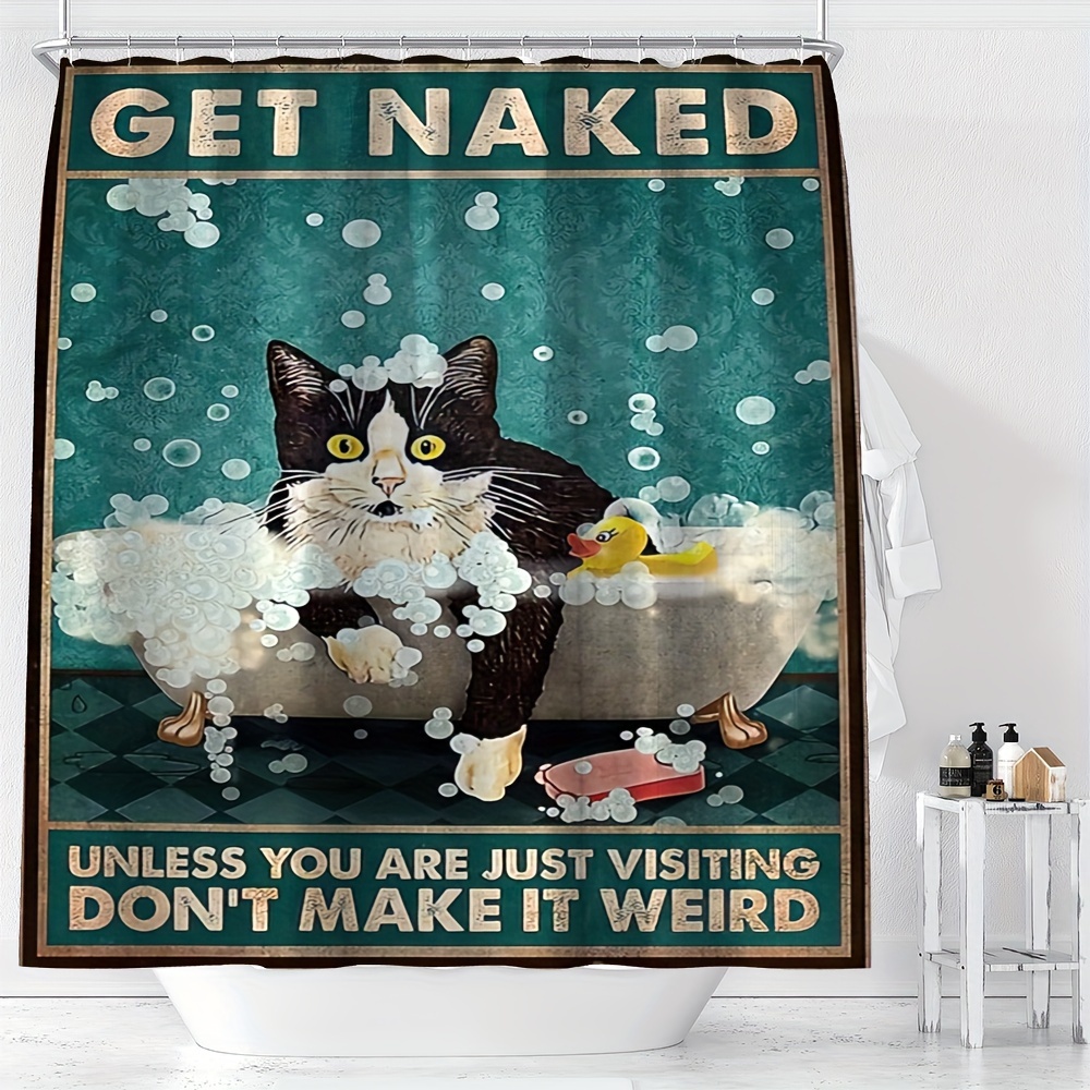 

1pc Funny Cartoon Cat Pattern Shower Curtain, Waterproof & Mildew Resistant Shower Curtain, Home & Apartment Bathroom Decor