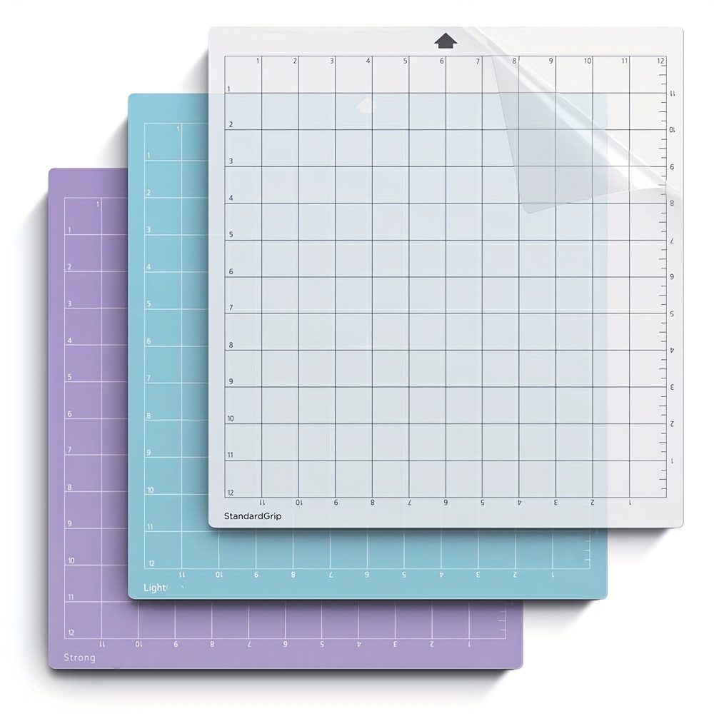 

4/3/2/1 Cutting Machine Compatible Mat Set: Standard, Light, And Strong Grips - 12.8" X 12.8" (325mm X 325mm) - Blue, Clear, And Purple