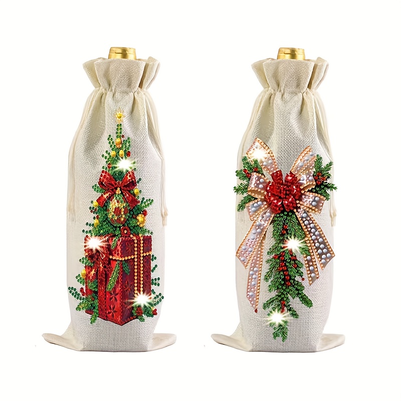 TEMU Ensemble de 2 pièces - Sac à vin en peinture diamant 5D, Sac décoratif en peinture diamant pour et champagne, Art d'autocollant diamant numéroté