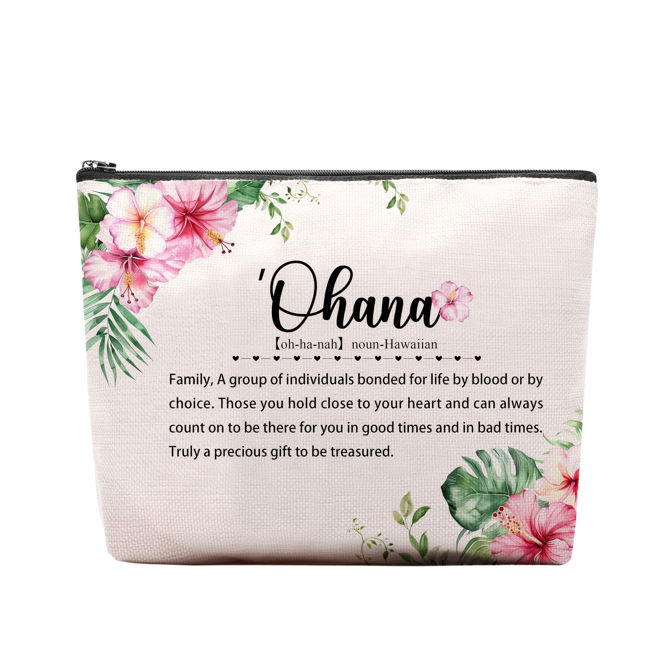 TEMU 1pc Hawaiian Makeup Bag – Tropical Floral Cosmetic Pouch With Inspirational Quote, Linen Gift For Women, Hawaii City Themed Souvenir