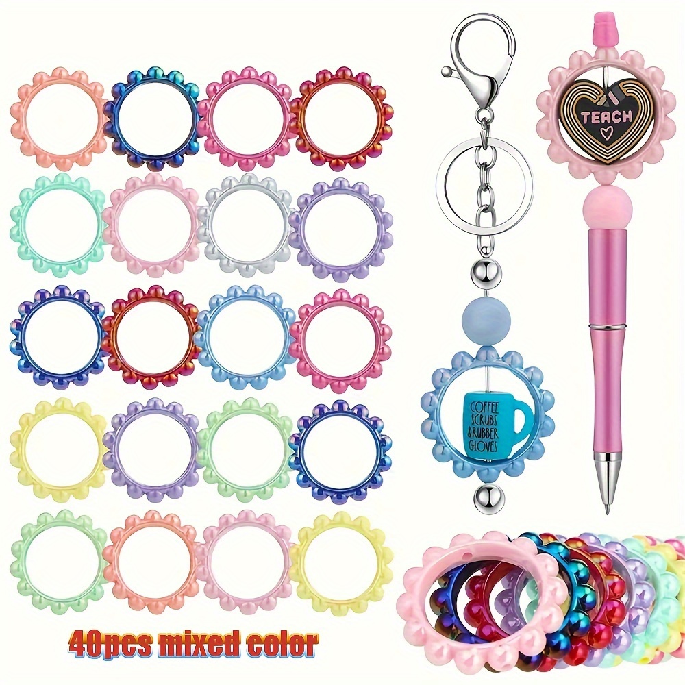 

40pcs Mixed Color 42mm Round Acrylic Frame Circle Loop With 2 Holes For Diy Beaded Pen Keychain Bead Loop For Pen Bracelet Necklace Jewelry Making Craft