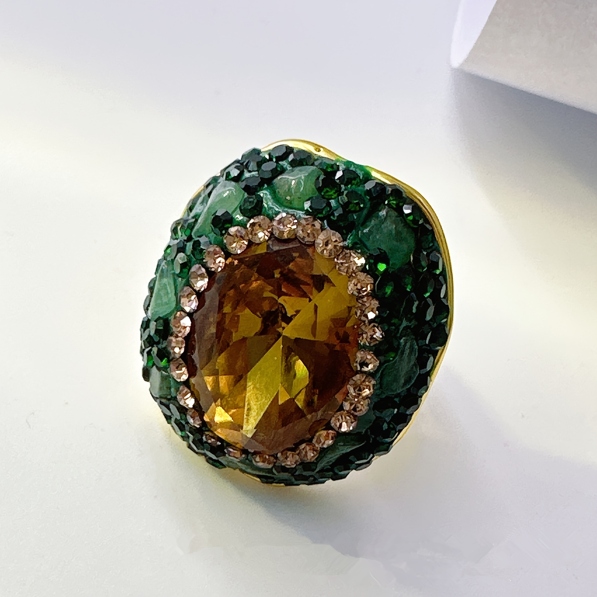 TEMU Anillo de joyería para mujeres con piedra turca que de color, incrustado con cuarzo verde